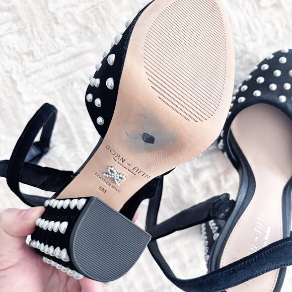 Born on Fifth for Antonio Melani Emily Black Velvet Pearl Platform Pumps - Picture 7 of 8